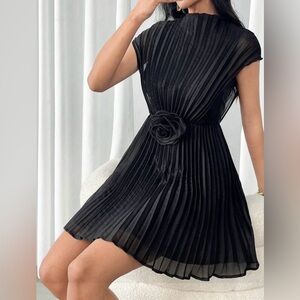 Black chiffon pleated mini dress. Size Small. NWOT